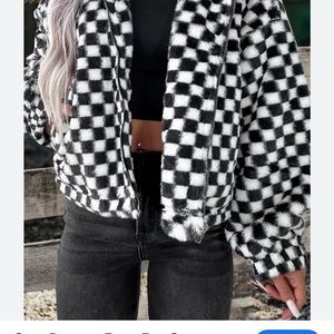 Stylish Black and White Checkered Women's Jacket